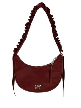 Madden NYC Ruffled Ribbon Crescent Zippered Nylon Shoulder Bag